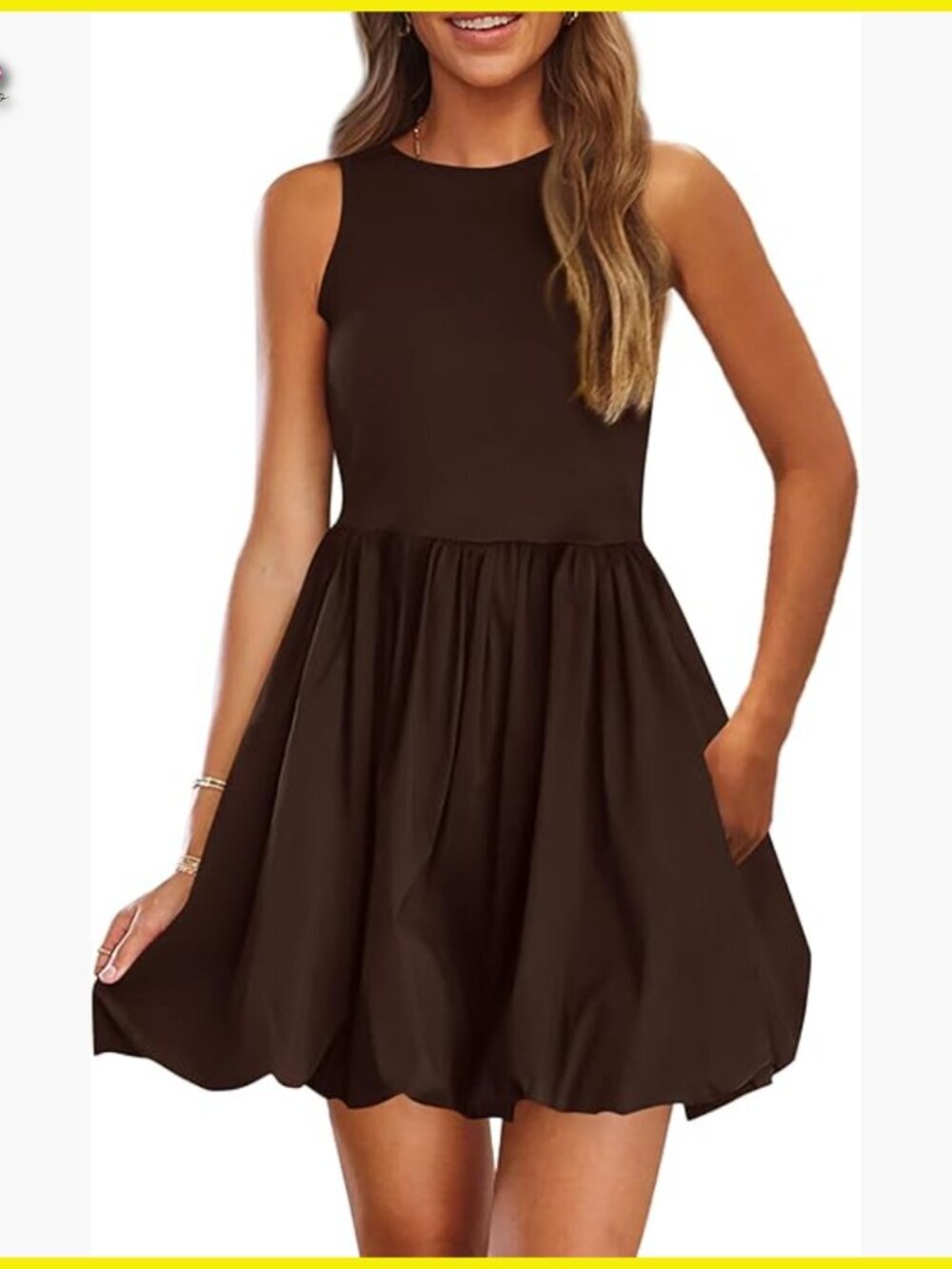 Sleeveless Tank Mini Dress Casual Cocktail Bubble Sundress with Pockets